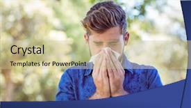  Presentation with fever - Slide set with spring fever - handsome hipster blowing his nose background and a soft green colored foreground