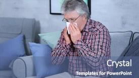  Presentation with tissue - Slides having spring fever - senior man blowing nose background and a ocean colored foreground