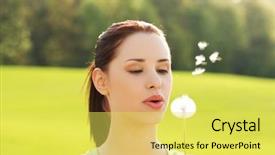  Presentation with fever - Presentation theme enhanced with spring fever - woman blowing on a dandelion background and a yellow colored foreground