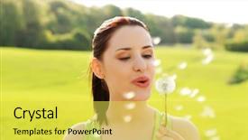  Presentation with fever - Amazing presentation having spring fever - woman blowing on a dandelion backdrop and a yellow colored foreground