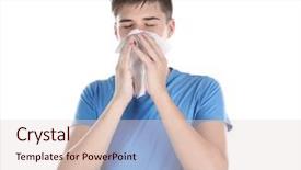  Presentation with tissue - Beautiful presentation theme featuring spring fever - young man blowing nose backdrop and a lemonade colored foreground