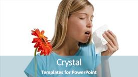  Presentation with fever - Presentation design with spring fever - young woman blowing her nose background and a teal colored foreground