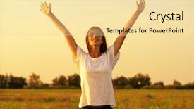 Presentation with girl model - PPT theme with spring field happiness people free background and a blonde colored foreground