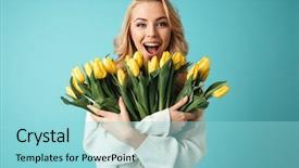  Presentation with wedding blue and yellow - Audience pleasing PPT layouts consisting of spring flower - portrait of a joyful young backdrop and a arctic colored foreground