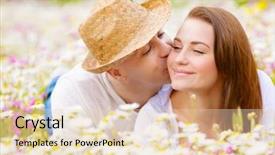  Presentation with romance - PPT layouts consisting of spring flowers girl - two happy lovers laying down background and a lemonade colored foreground