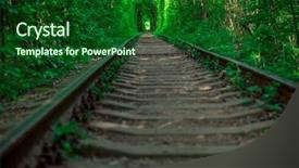  Presentation with railway - Slides featuring spring forest tunnel of love background and a forest green colored foreground