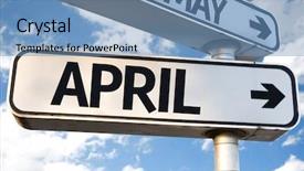  Presentation with direction - Presentation design with spring foreward - april direction sign on sky background and a teal colored foreground