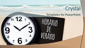  Presentation with sand clock - Colorful theme enhanced with spring foreward - closeup of a clock backdrop and a sky blue colored foreground