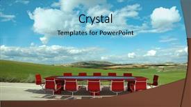  Presentation with meeting table - Amazing slide deck having colony on the beach - patagonia backdrop and a gray colored foreground