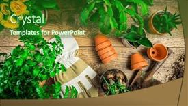  Presentation with soil - Slide deck consisting of spring-gardening-concept-gardening-tools background and a forest green colored foreground