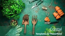  Presentation with soil - Theme featuring spring-gardening-concept-gardening-tools background and a ocean colored foreground