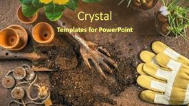  Presentation with soil - Theme featuring spring-gardening-concept-gardening-tools background and a tawny brown colored foreground