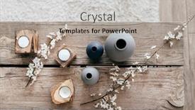  Presentation with rustic - Beautiful presentation theme featuring spring home decor on reclaimed rustic bench top view of scandinavian interior details backdrop and a light gray colored foreground