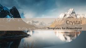  Presentation with village - Presentation design featuring spring-in-reine-village-lofoten background and a coral colored foreground