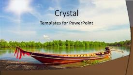  Presentation with krabi - Cool new theme with spring lake - decorative wooden boat on water backdrop and a light blue colored foreground