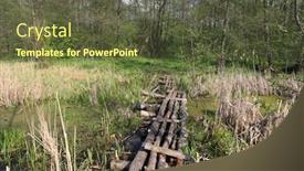  Presentation with forest bridge - Cool new PPT theme with spring-landscape-with-wooden-bridge backdrop and a tawny brown colored foreground