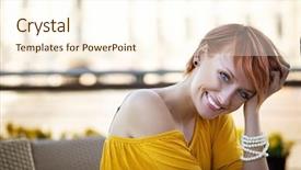  Presentation with patient waiting time - Beautiful slides featuring spring lunch - smiling woman waiting backdrop and a  colored foreground