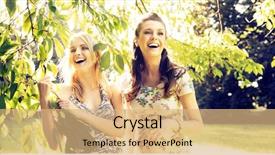  Presentation with relaxing - Presentation design enhanced with spring lunch - smiling women relaxing background and a coral colored foreground