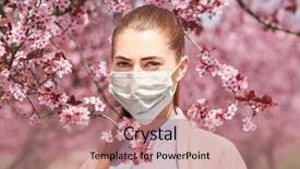  Presentation with face mask - Presentation featuring spring medical - young girl wearing face mask background and a coral colored foreground