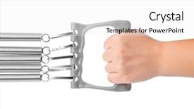  Presentation with background - Cool new PPT theme with spring metal - hand with expander isolated backdrop and a white colored foreground