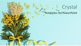  Presentation with blue ribbon - PPT theme with spring-mimosa-branches background and a cool aqua colored foreground