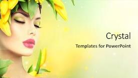  Presentation with tulip - Beautiful PPT theme featuring spring model girl with flower backdrop and a blonde colored foreground