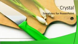  Presentation with onion - Audience pleasing PPT theme consisting of spring onion on cutting board backdrop and a yellow colored foreground
