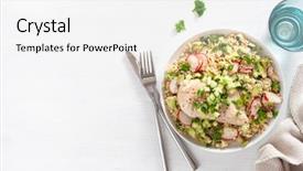  Presentation with couscous - Theme consisting of spring onion radish healthy lunch background and a white colored foreground