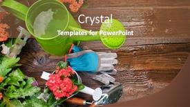  Presentation with rustic wood border - Presentation featuring spring-plants-and-garden-tools background and a tawny brown colored foreground