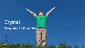  Presentation with baby congratulation boy blue - Colorful PPT theme enhanced with spring praise - boy holding arms up backdrop and a ocean colored foreground