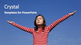  Presentation with blue sky at cook islands - Slide deck with spring praise - girl holding arms up background and a ocean colored foreground