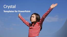  Presentation with praise - Colorful PPT theme enhanced with spring praise - girl holding arms up backdrop and a teal colored foreground