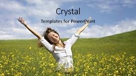  Presentation with rapeseed - PPT theme consisting of spring praise - young woman standing in yellow background and a light blue colored foreground