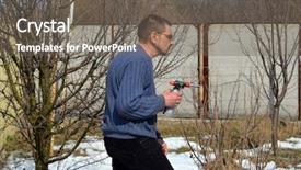  Presentation with electric bus high voltage - Presentation design having spring processing of currant bushes background and a gray colored foreground