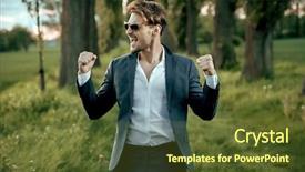  Presentation with walking young wild jaguar - Colorful presentation design enhanced with spring professional - handsome young businessman walking backdrop and a tawny brown colored foreground