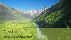  Presentation with nature river - Presentation theme consisting of spring-river-in-mountain-valley background and a yellow colored foreground