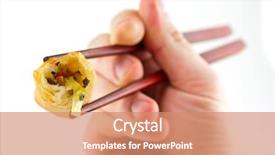  Presentation with chopsticks - Amazing slide set having vietnamese food asian served - spring roll holded by chopsticks backdrop and a coral colored foreground