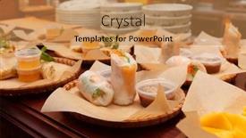  Presentation with vietnamese food - Theme with spring rolls and other food background and a coral colored foreground
