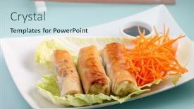  Presentation with napa - PPT theme featuring spring-rolls-with-napa-cabbage background and a sky blue colored foreground