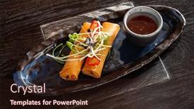  Presentation with sauce - PPT layouts enhanced with spring-rolls-with-sauce-top background and a wine colored foreground