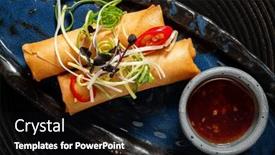  Presentation with sauce - PPT theme with spring-rolls-with-sauce-top background and a black colored foreground