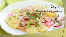  Presentation with onion - Theme featuring spring salad with radishes potato and fresh green onion background and a soft green colored foreground