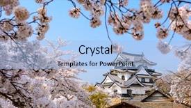  Presentation with castle wall - Cool new PPT theme with spring season at hikone castle backdrop and a light blue colored foreground