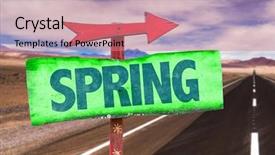  Presentation with road safety to security reduce - Colorful slide deck enhanced with spring sign with road background backdrop and a coral colored foreground