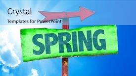  Presentation with spring - Cool new PPT theme with spring sign with sky background backdrop and a light blue colored foreground
