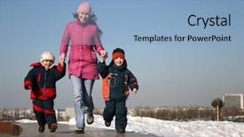  Presentation with children - Beautiful slides featuring spring snow - mother with children runnig backdrop and a  colored foreground