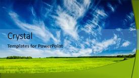  Presentation with lanscape - PPT theme with spring summer background - green grass field meadow scenery lanscape with blue sky background and a light blue colored foreground