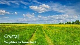  Presentation with lanscape - Colorful slides enhanced with spring summer background - rural road in green grass field meadow scenery lanscape with blue sky backdrop and a tawny brown colored foreground
