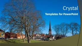  Presentation with european church - PPT layouts having spring-sunny-day-in-scandinavia background and a ocean colored foreground