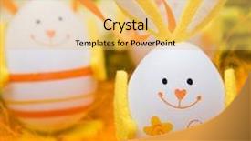  Presentation with bunny - Slides having spring time - bunny shaped easter eggs background and a yellow colored foreground